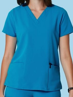 Mandala Scrubs Top With 6 Pocket Front In Electric Blue